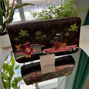 Luxury Brown Designer Crossbody Bag with Bear Print